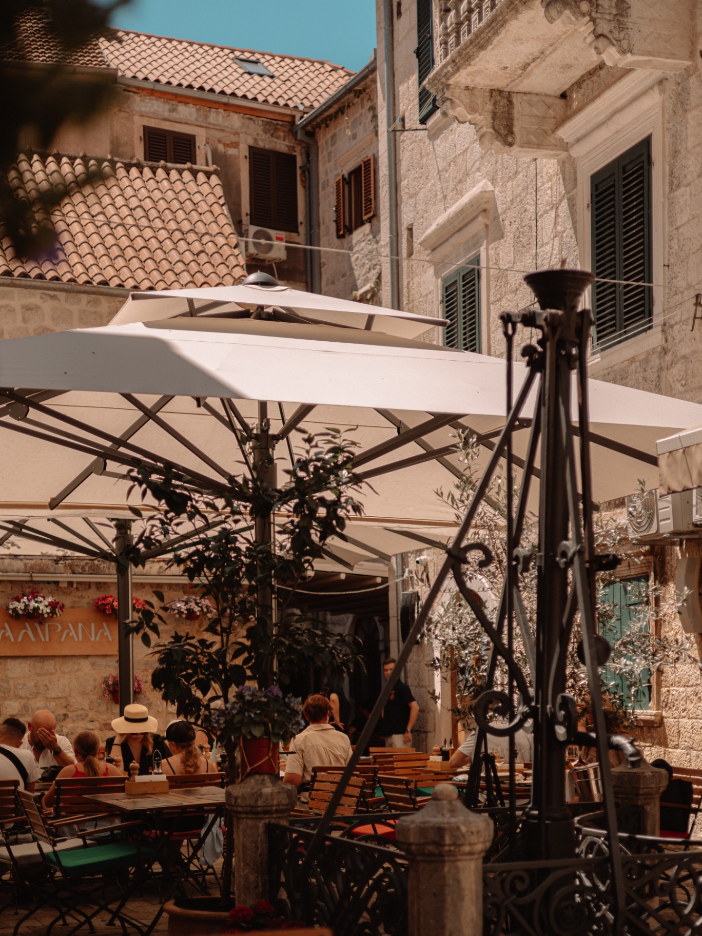 Umbrellas over the Karampana courtyard
